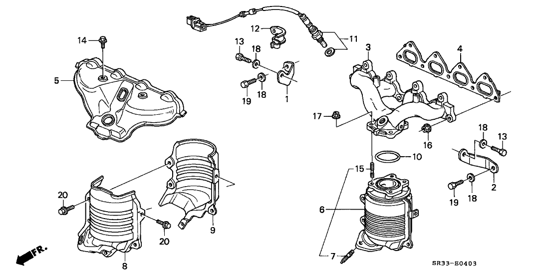 Honda New 1993-1995 Fits Honda Civic Stay, R. Exhuast Manifold, Part # 11941-P07-L00