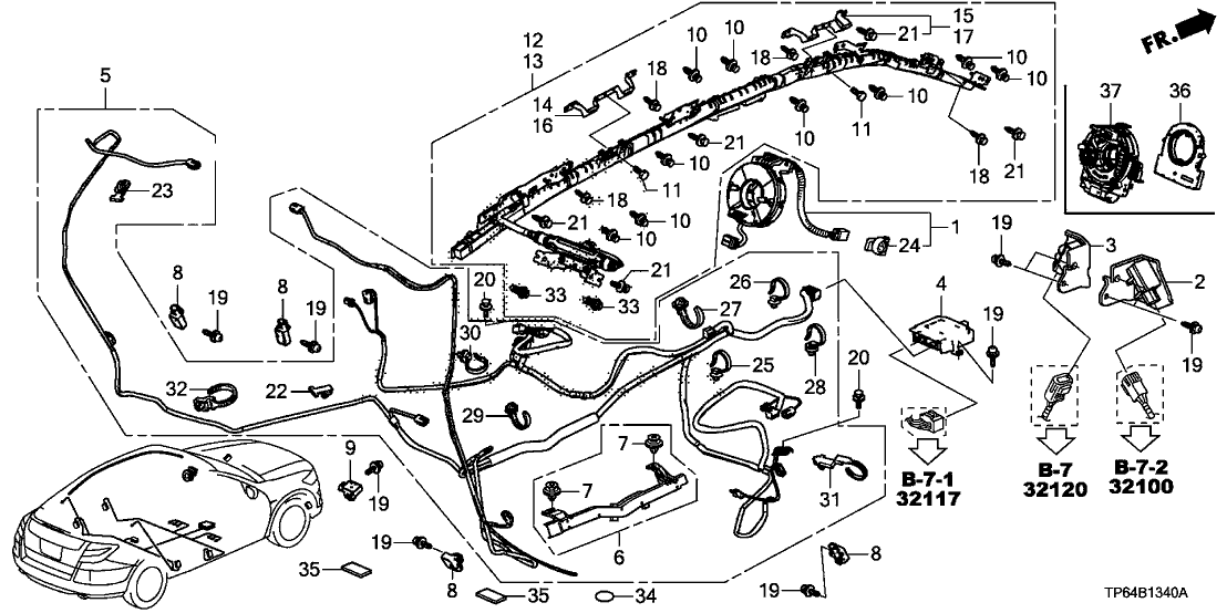 Honda New 2010-2012 Fits Honda Crosstour Wire Harness, SRS Floor (Include Washer Tube), Part # 77962-TP7-A01