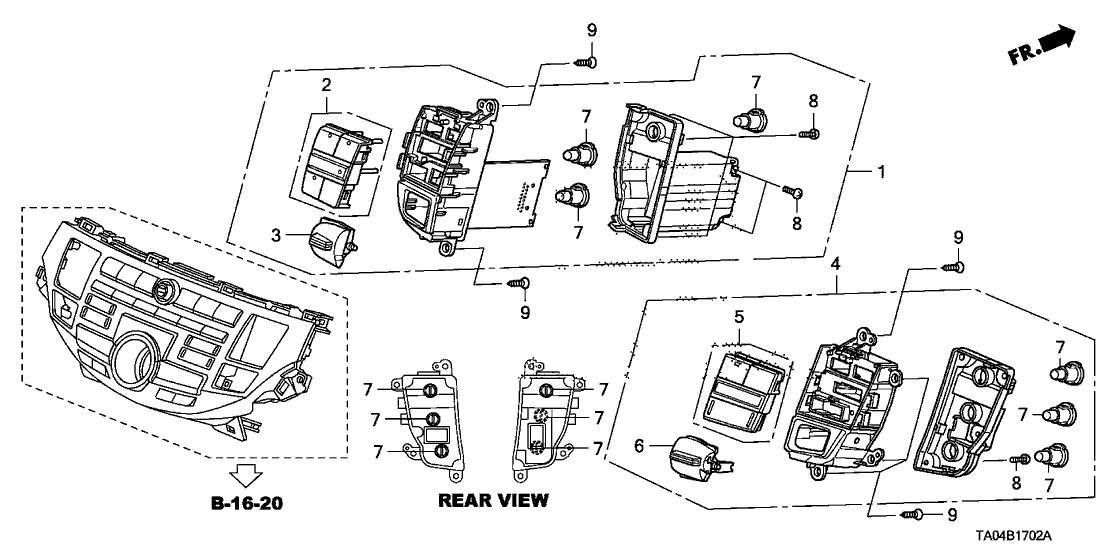 Honda New 2010 Fits Honda Accord Switch Assembly, Automatic Air Conditioner (Gun Metallic), Part # 79630-TA0-A02ZA
