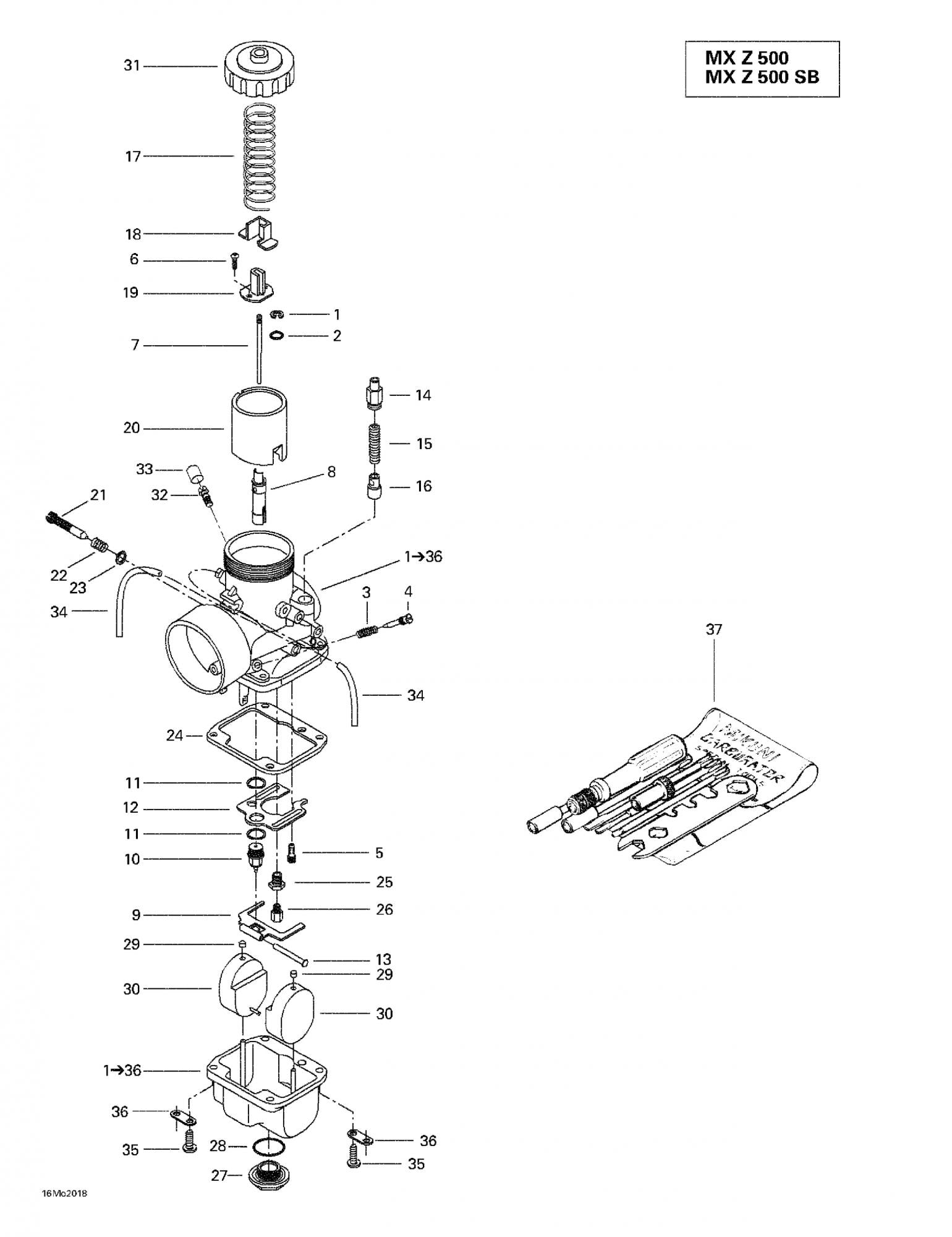 Fits 1998/2000/2001 Ski-Doo Needle Jet 480-P-8 Formula Deluxe 500., OEM Part # 404161700