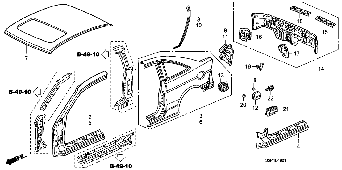 Honda New 2001-2005 Fits Honda Civic Stiffener, L. Panel, Part # 63508-S5P-A00ZZ
