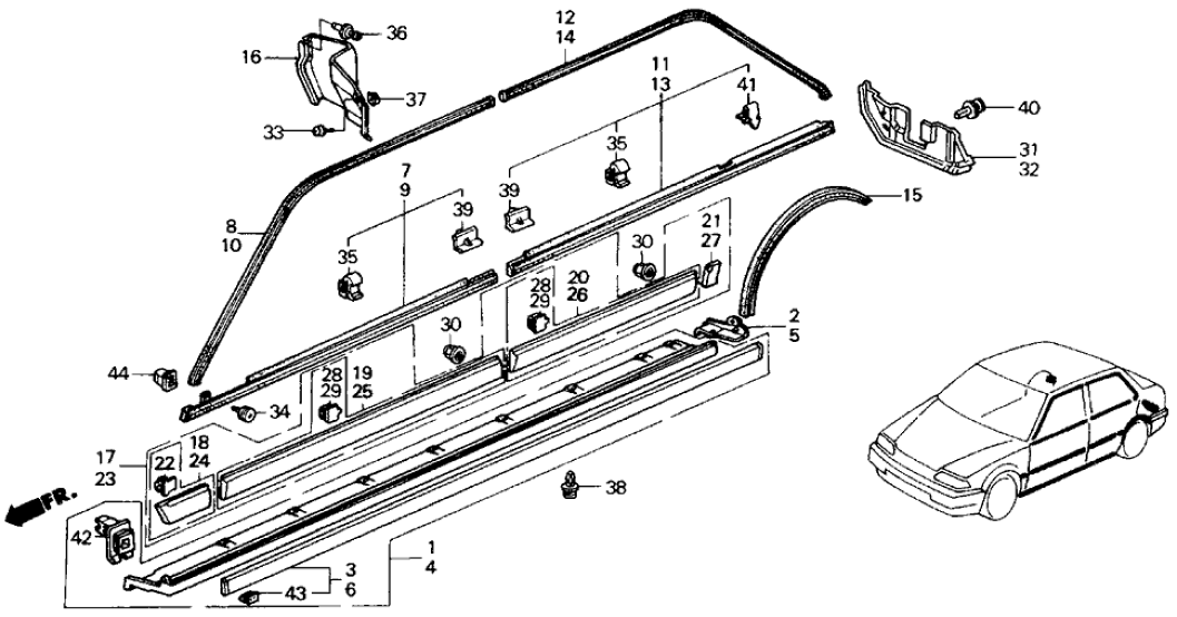 Honda New 1988-1991 Fits Honda Civic Right Front Door Molding Assembly, Part # 72410-SH4-003
