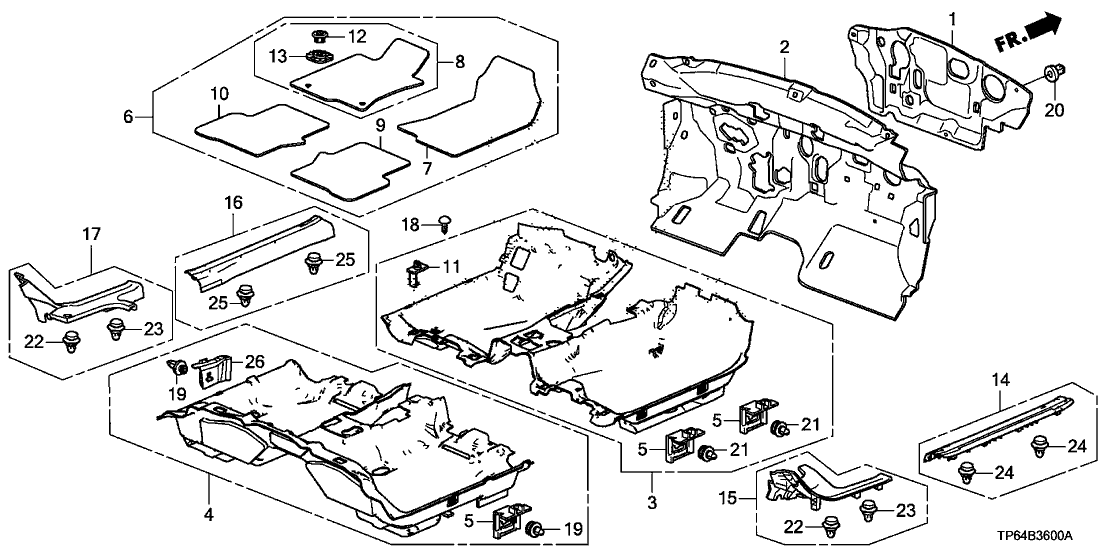 Honda New 2010-2012 Fits Honda Crosstour Carpet Assy., FR. Floor *YR336L* (CHEEK BROWN), Part # 83301-TP7-A01ZA