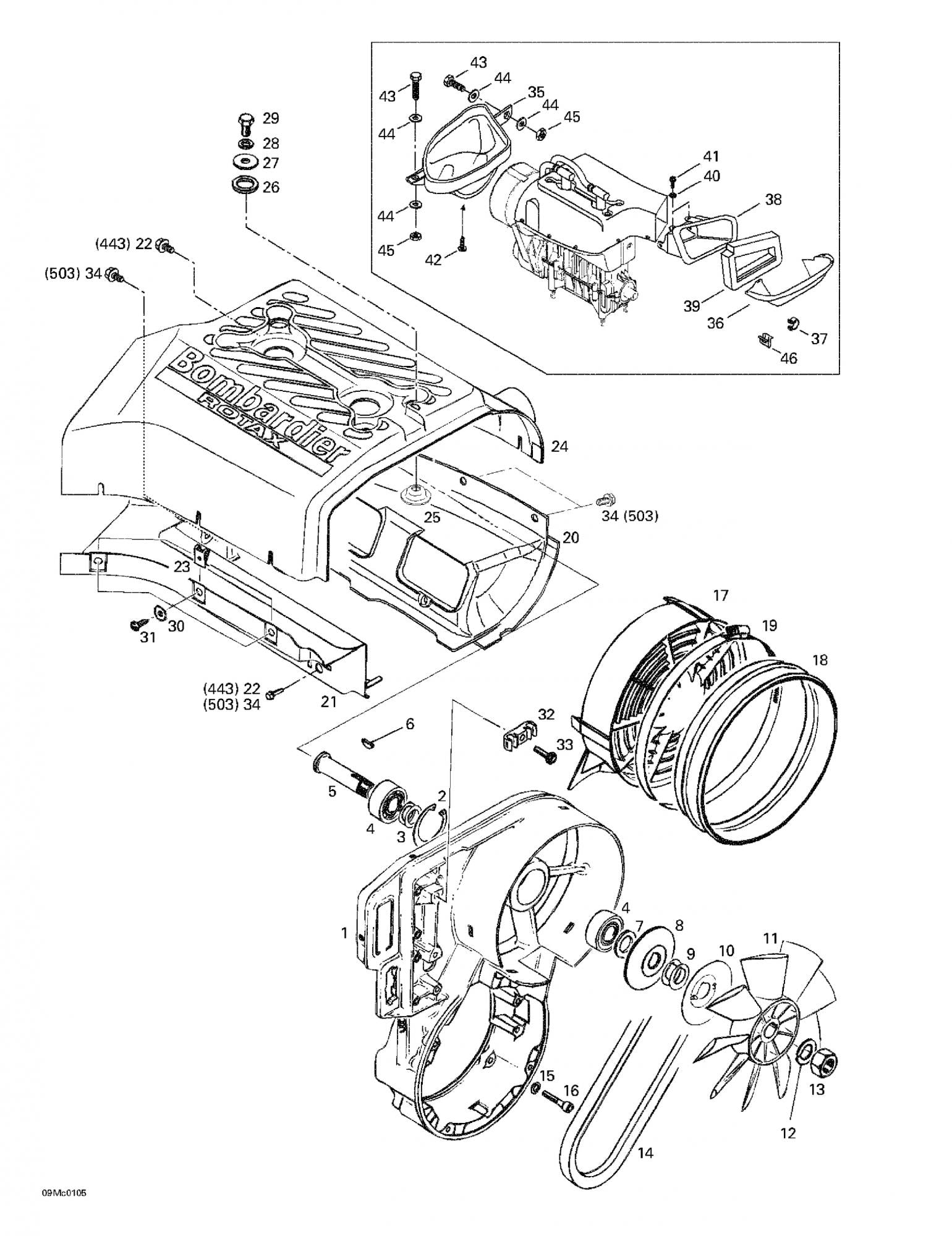 Fits 1996-2007 Ski-Doo Formula Deluxe 500 F / MX Z 440 Models Cylinder Cowl, OEM Part # 420810792