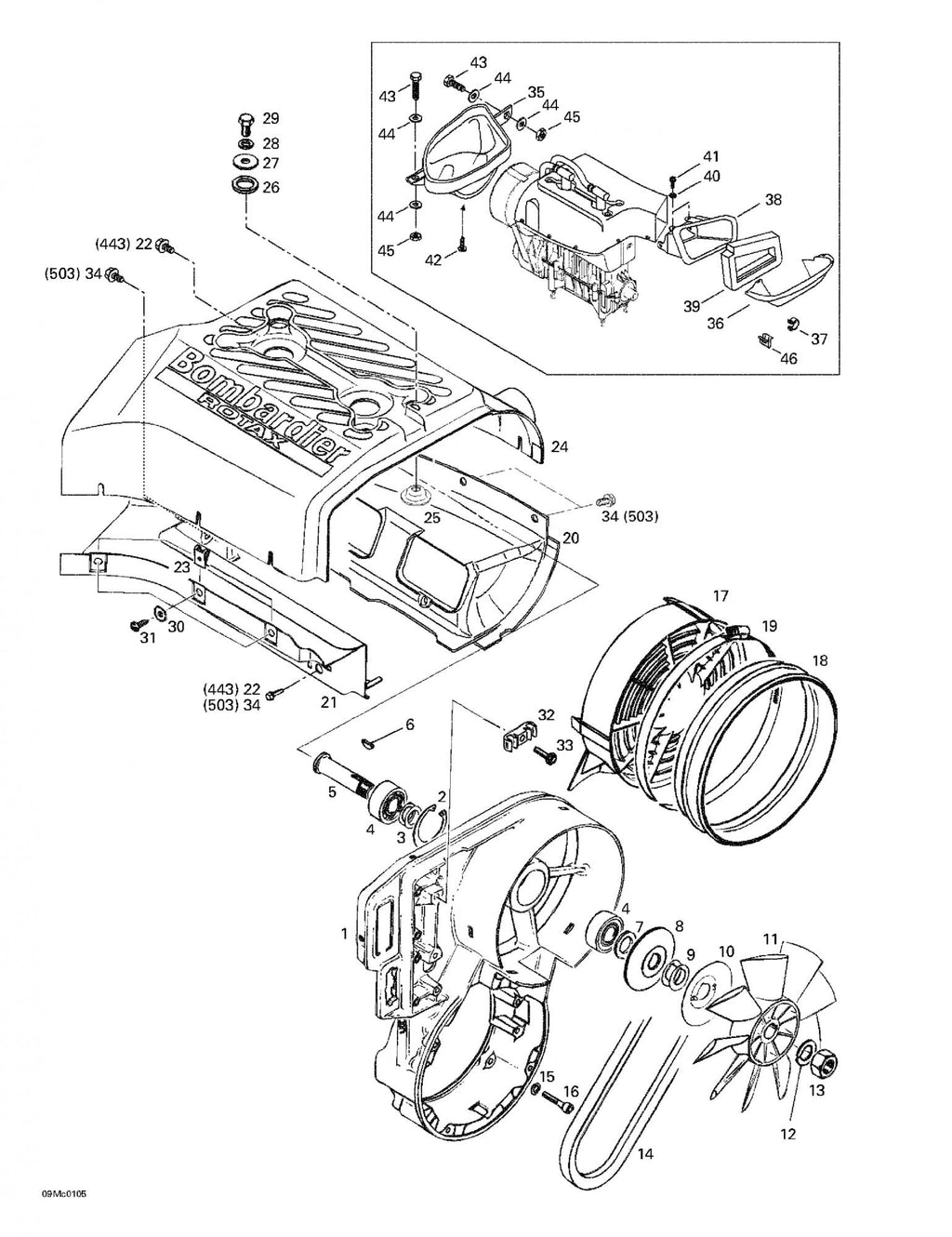 Fits 1997-2007 Ski-Doo Formula Deluxe 500 F / MX Z 440 Models Cylinder Cowl, OEM Part # 420810776