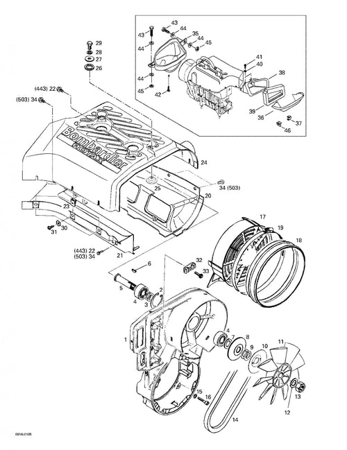 Fits 1997-2007 Ski-Doo Formula Deluxe 500 F / MX Z 440 Models Cylinder Cowl, OEM Part # 420810776