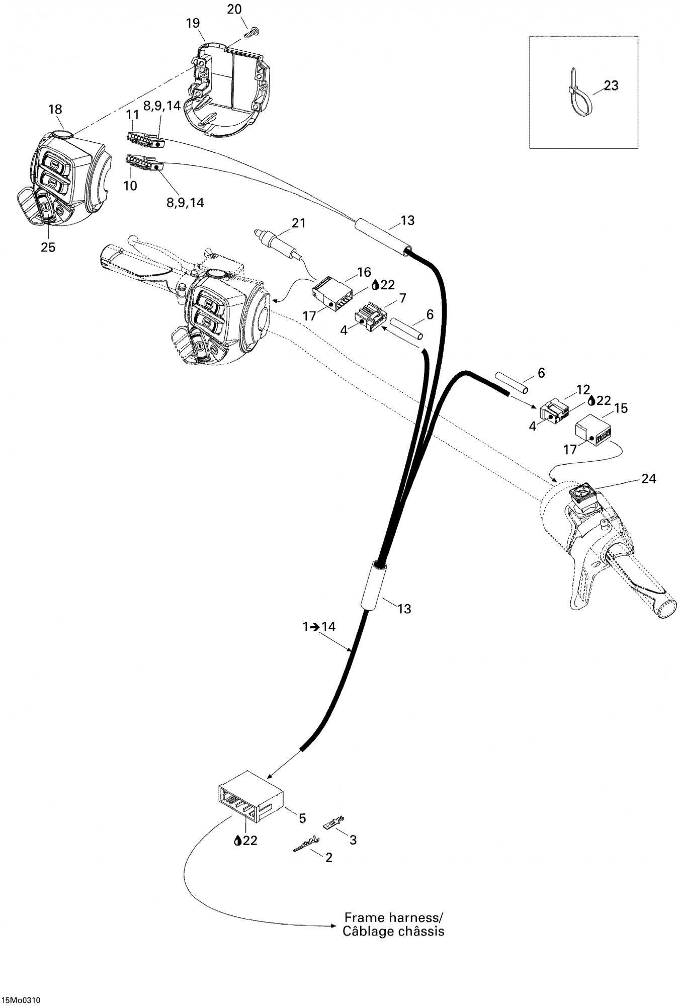 Fits 2003-2005 Ski-Doo Grand Touring 500/600/700 / Grand Touring V-1000 Models Handlebar Sport / Sport Gt, OEM Part # 506151687