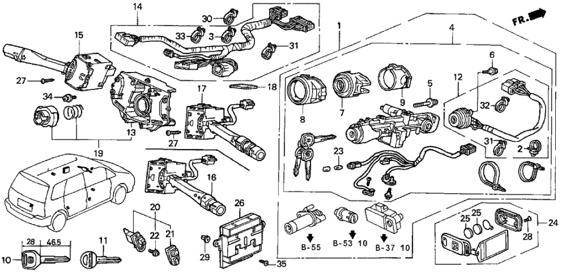 Honda New 1995-1996 Fits Honda Odyssey Wire Assy., Combination Switch, Part # 35254-SX0-A01
