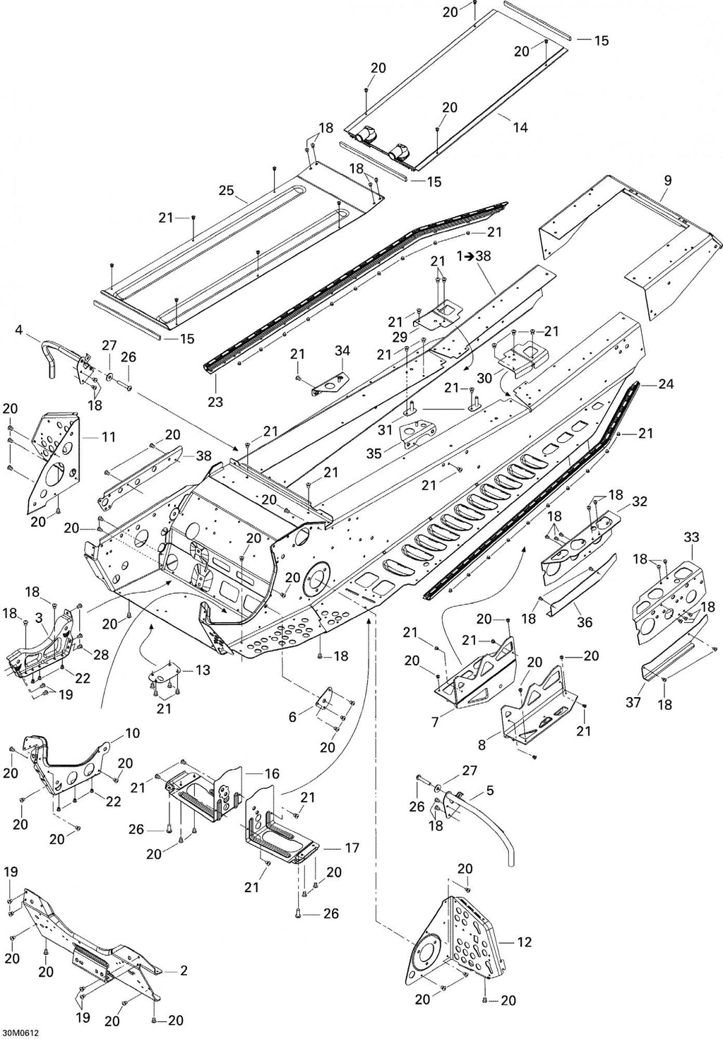 Fits 2006-2007 Ski-Doo Summit 800 HO, Adrenaline & X / Summit Adrenaline 600HO SDI Models Rear Cap Track 151", OEM Part # 518324966