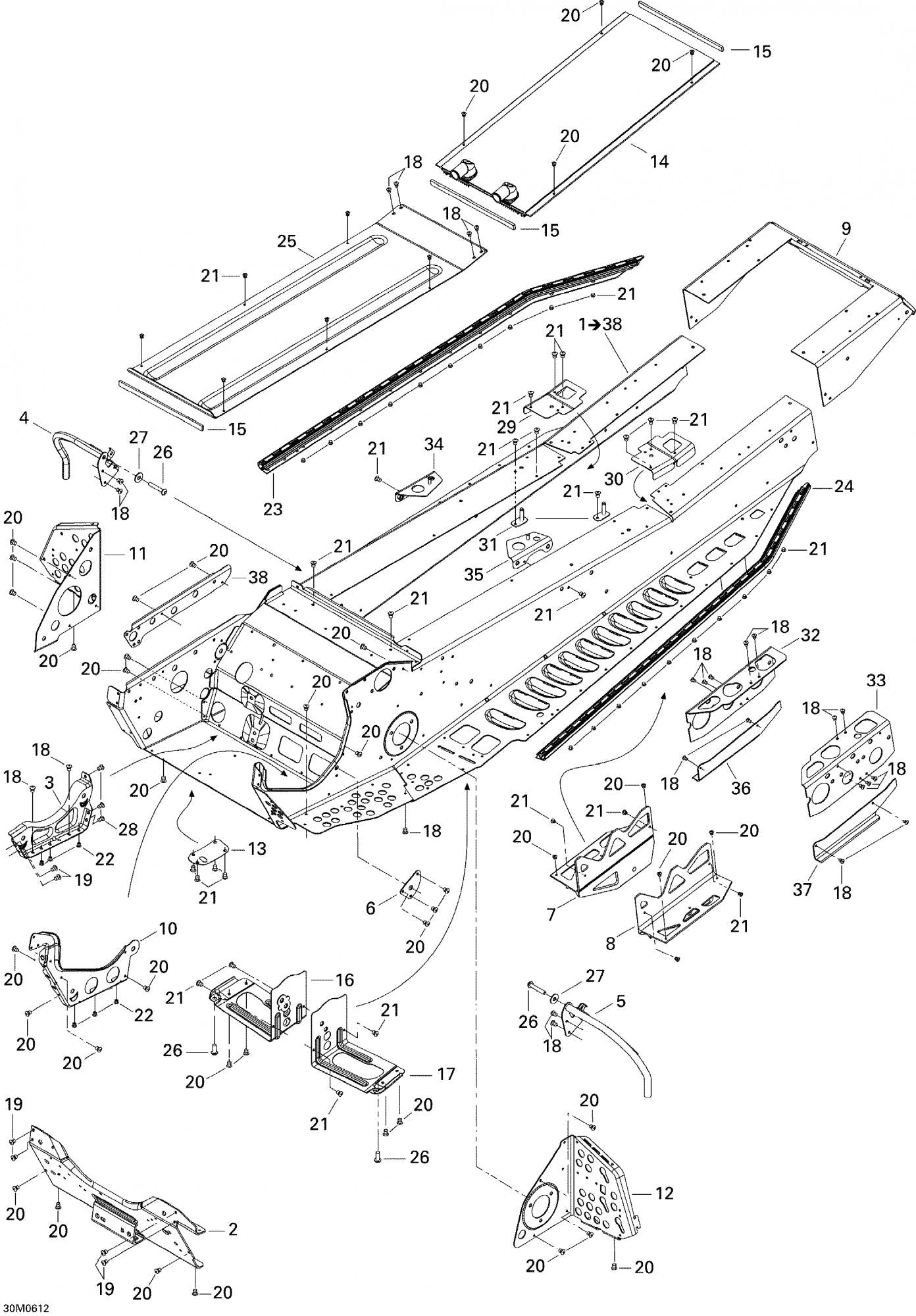 Fits 2006-2007 Ski-Doo Summit 800 HO, Adrenaline & X / Summit Adrenaline 600HO SDI Models Rear Cap Track 151", OEM Part # 518324966