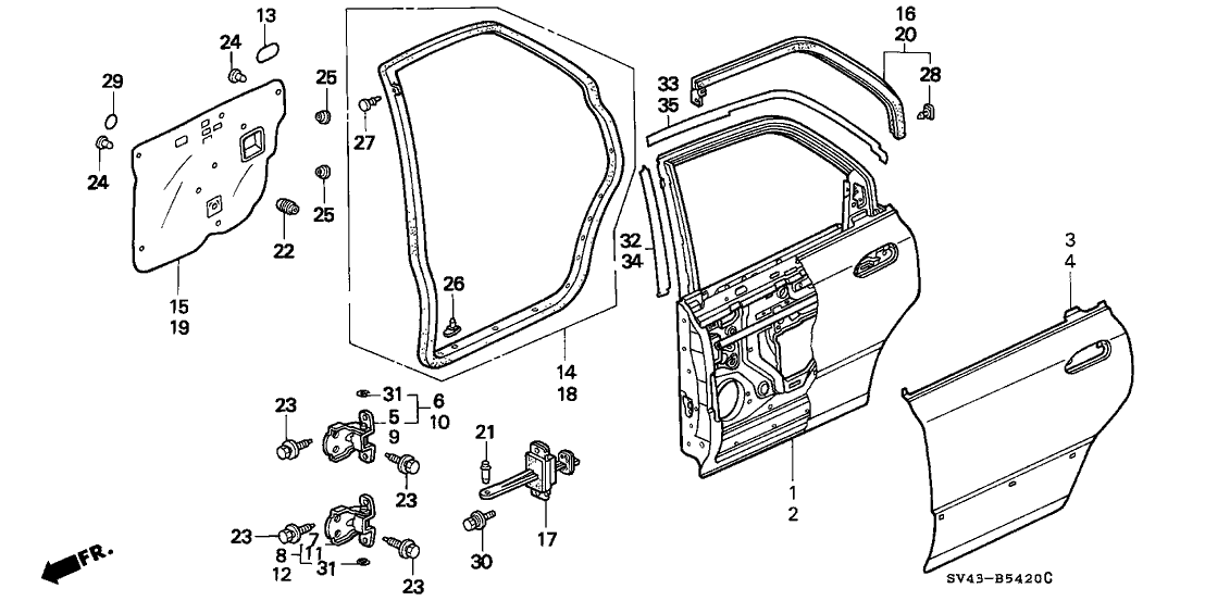 Honda New 1994-1997 Fits Honda Accord Skin R,RR Door, Part # 67611-SV4-507ZZ