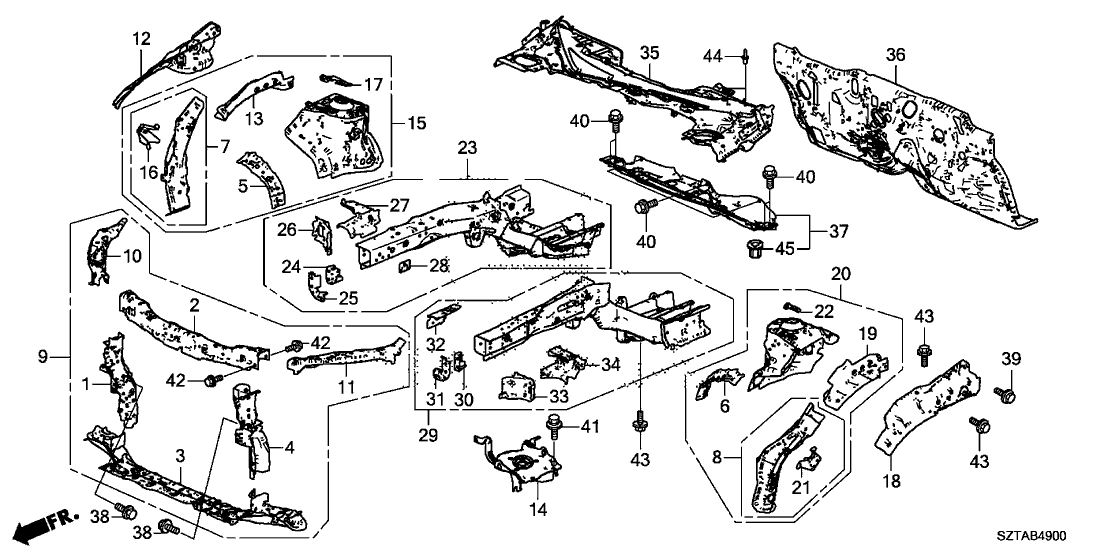 Honda New 2011-2016 Fits Honda CR-Z Left Front Side Frame, Part # 60910-SZT-A00ZZ