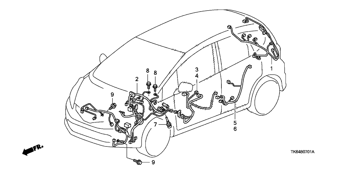 Honda New 2011 Fits Honda Fit Left Cabin Wire Harness, Part # 32120-TK6-A21