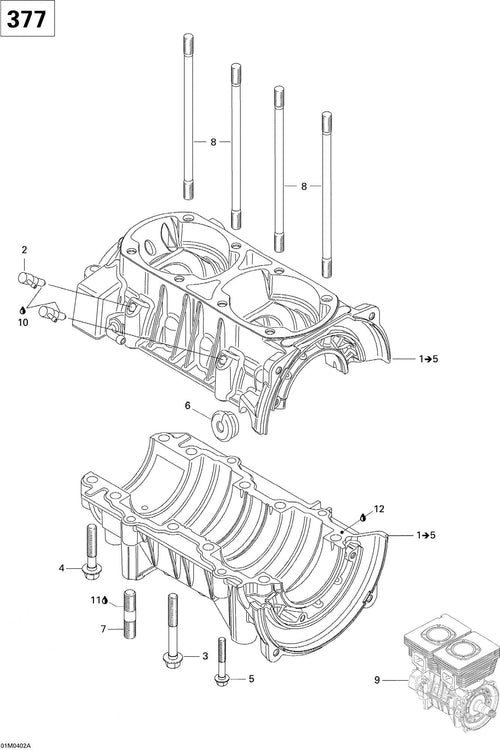 Fits 2004 Ski-Doo Legend 380F / MX Z 380F Crankcase Ass’y 1 To 5, OEM Part # 420888486