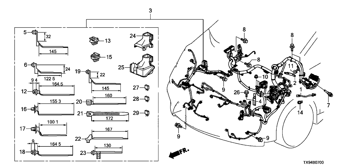 Honda New 2013-2014 Fits Honda Fit EV Wire Harness, Cabin (Include RR. Washer Tube), Part # 32120-TX9-L00