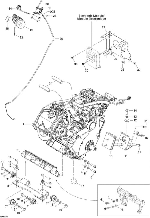 Fits 2003-2005 Ski-Doo Legend V-1000 Rear Engine Support, OEM Part # 512059315