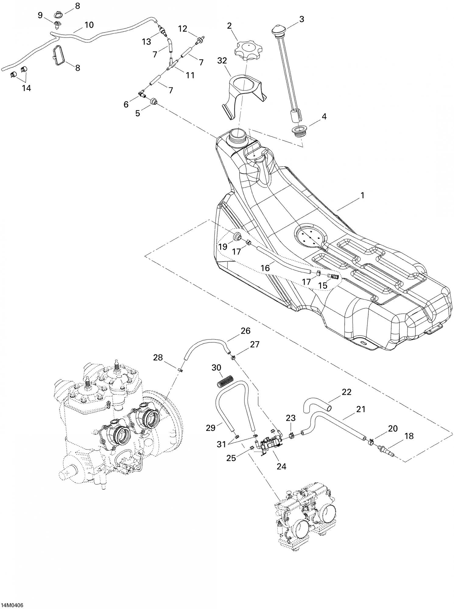 Fits 2003-2007 Ski-Doo GSX 500SS / GSX 600 HO Models Fuel Tank, OEM Part # 513033170