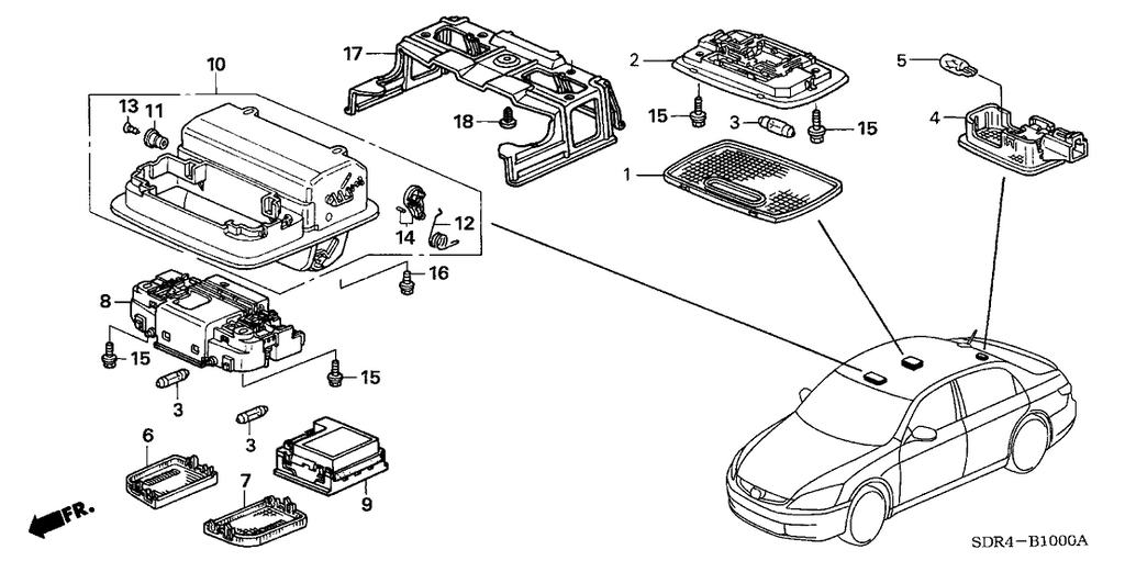 New 2003-2007 Fits Honda Accord Module Assy., Ambient Light *NH220L* (CLEAR GRAY), Part # 39180-SDA-A52ZA