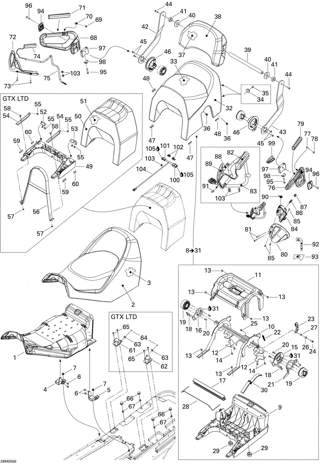 Fits 2005-2006 Ski-Doo Expedition 550F / GTX 500SS Models Seat Stud, OEM Part # 510004417
