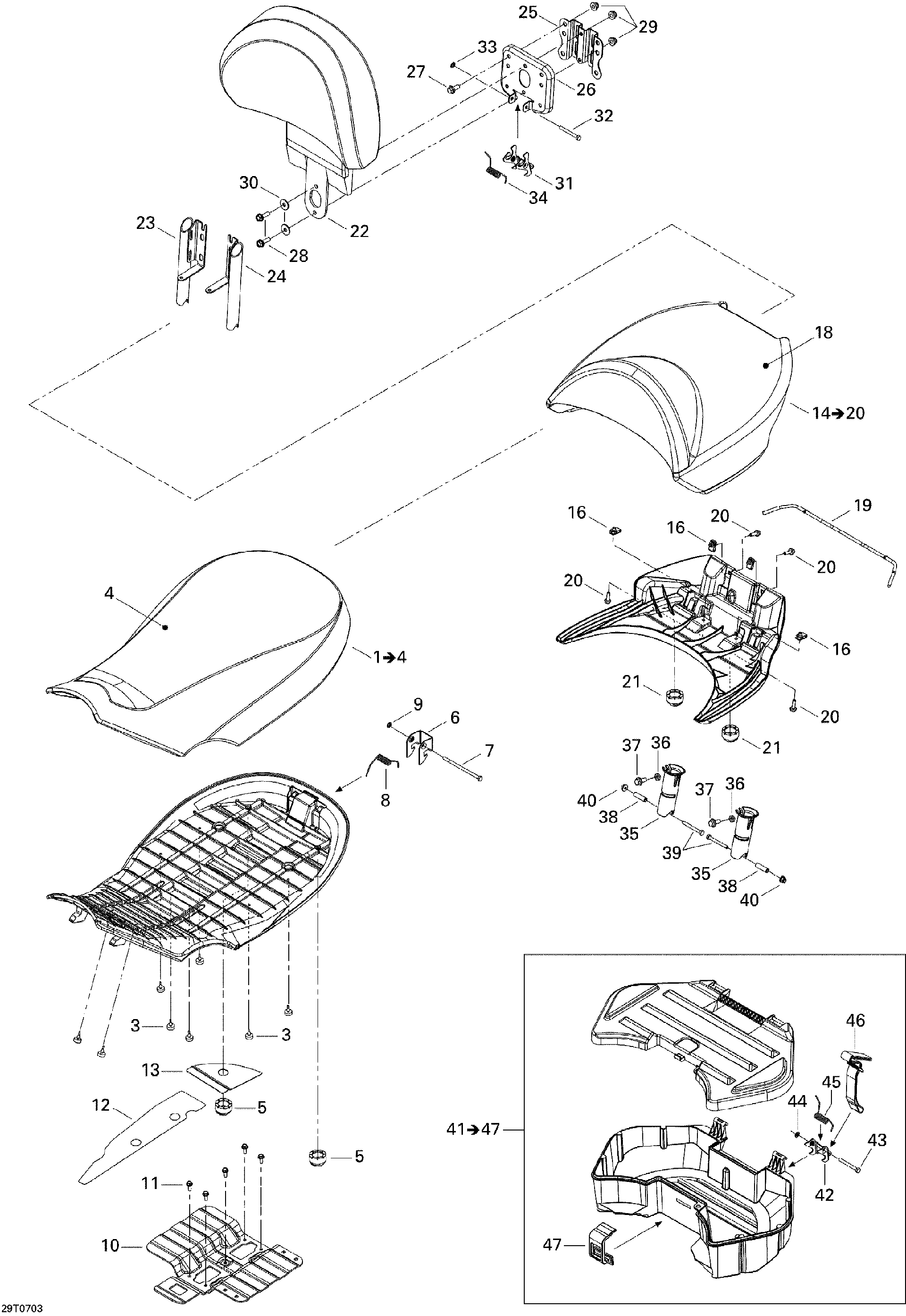 Can-Am - OEM schematic diagram - Part # 2572-708000462 - 09- Seat - Ref # 38, 44, 45