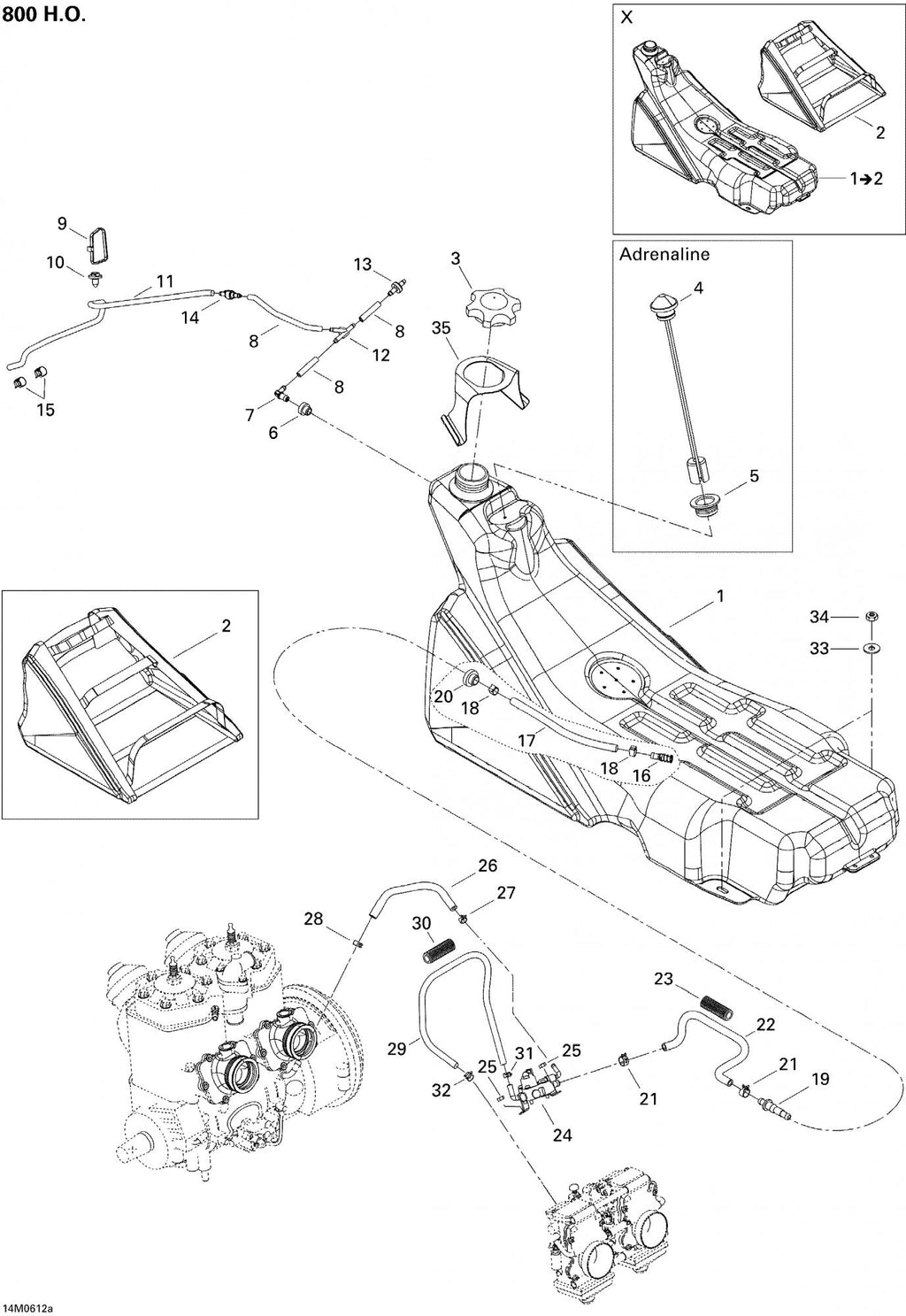 Fits 2006 Ski-Doo Summit 1000 SDI, Highmark & Highmark X / Summit 800 HO, Adrenaline & X Tank Cover, Red Grey-Red / Hmx, OEM Part # 513033176