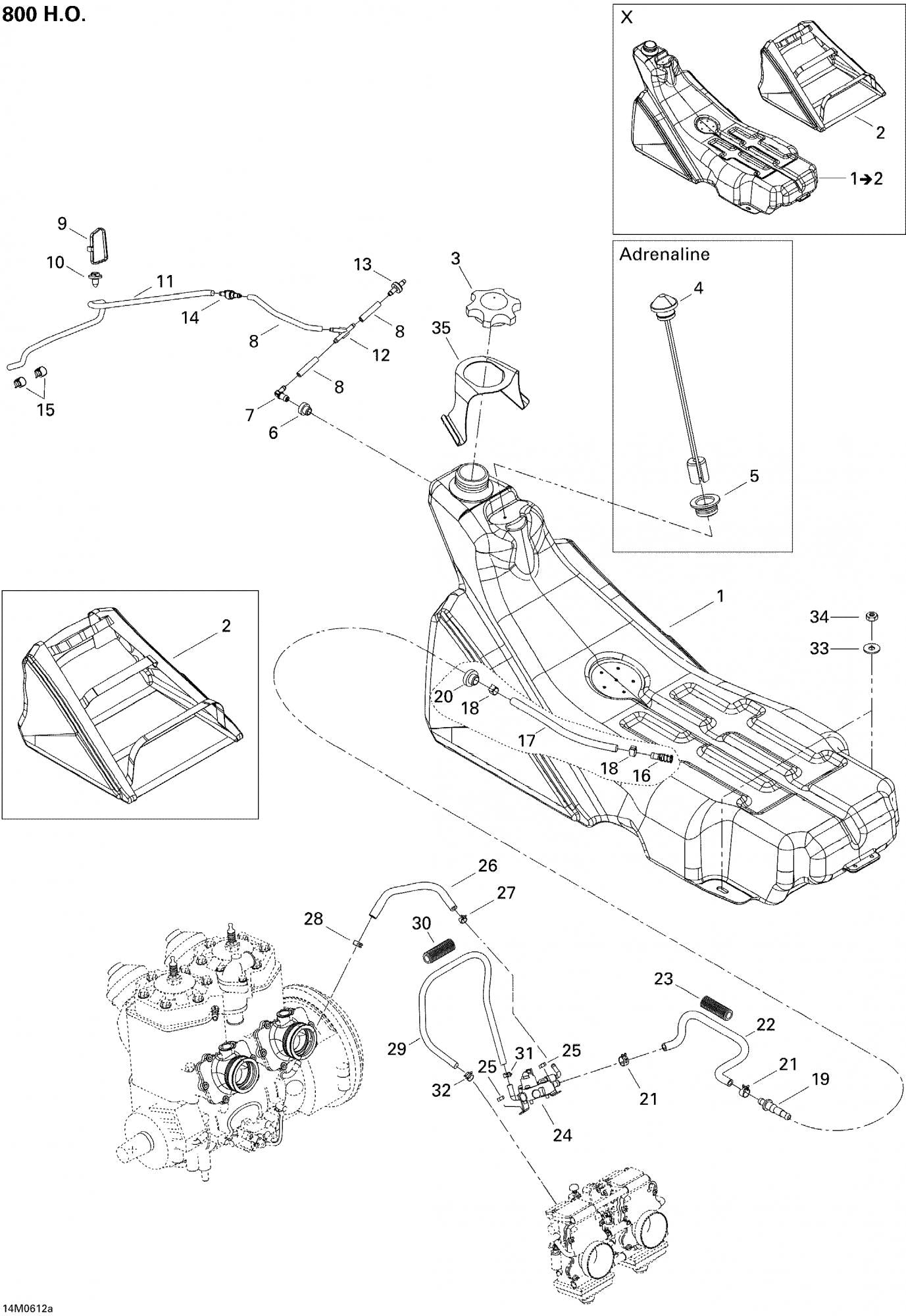 Fits 2006 Ski-Doo Summit 1000 SDI, Highmark & Highmark X / Summit 800 HO, Adrenaline & X Tank Cover, Red Grey-Red / Hmx, OEM Part # 513033176