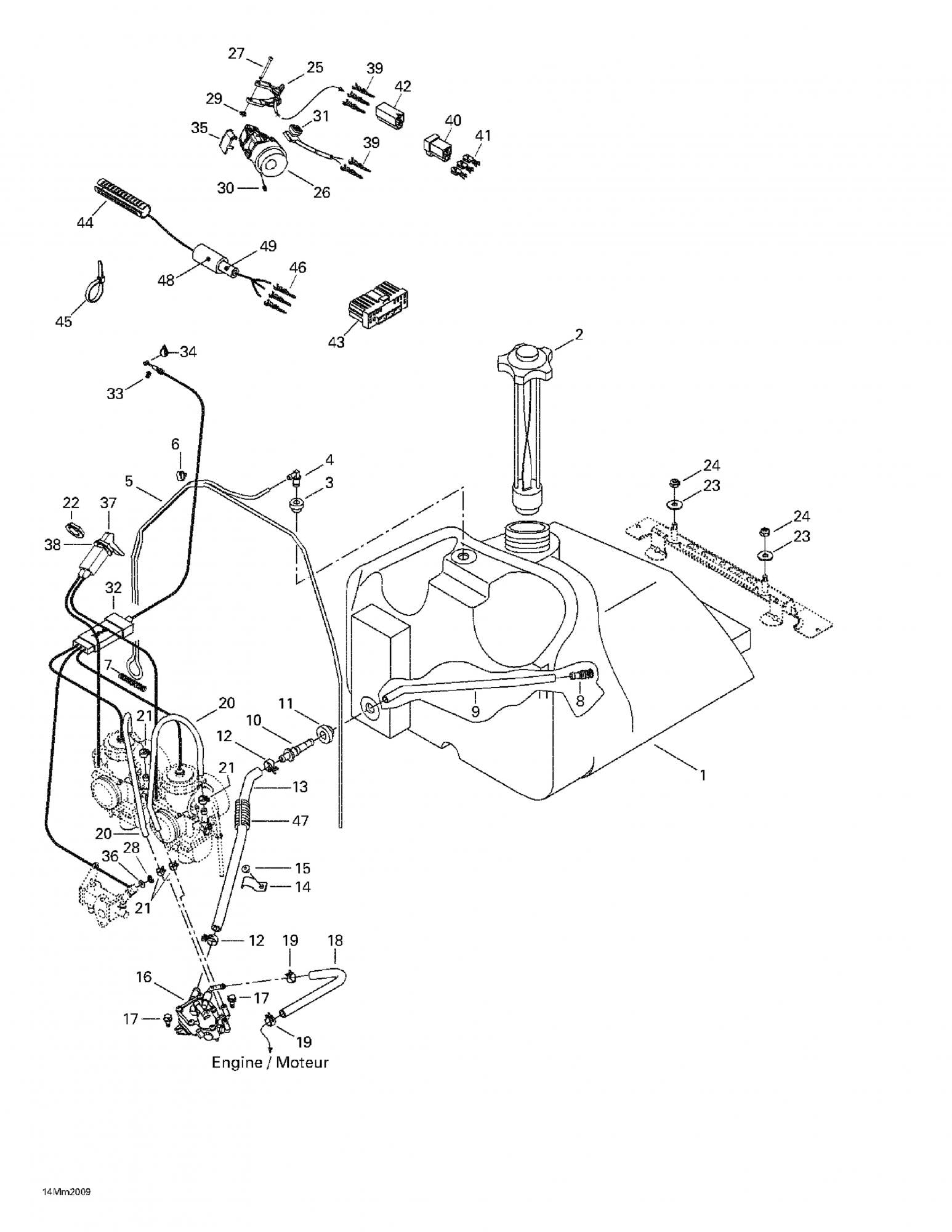 Fits 2000 Ski-Doo Formula Deluxe 600/700 / Formula Z 600/700 Models Throttle Cable, OEM Part # 512059188