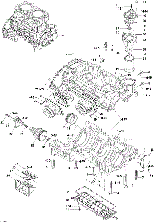 Sea-Doo - OEM schematic diagram - Part # 2572-420230300 - 01- Crankcase And Reed Valve - Ref # 13, 14, 8