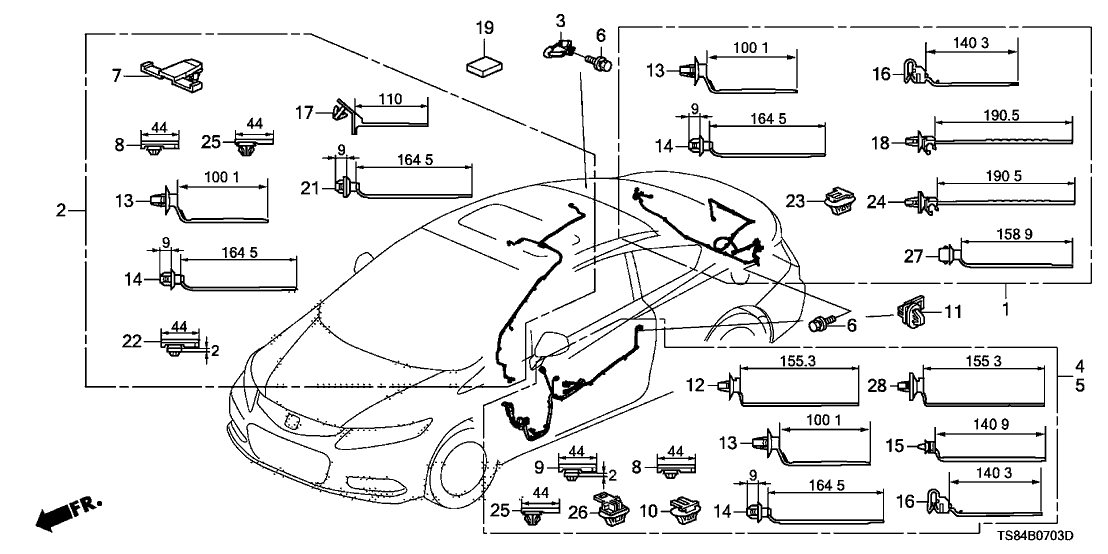 New 2013 Fits Honda Civic Wire Harness Rear, Part # 32108-TS8-A30