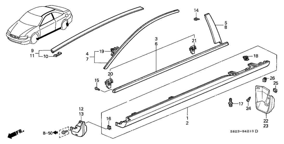 Honda New 2000 Fits Honda Accord Garnish Assy., R. Side Sill *B92P* (NIGHTHAWK BLACK PEARL), Part # 71800-S82-A10ZL