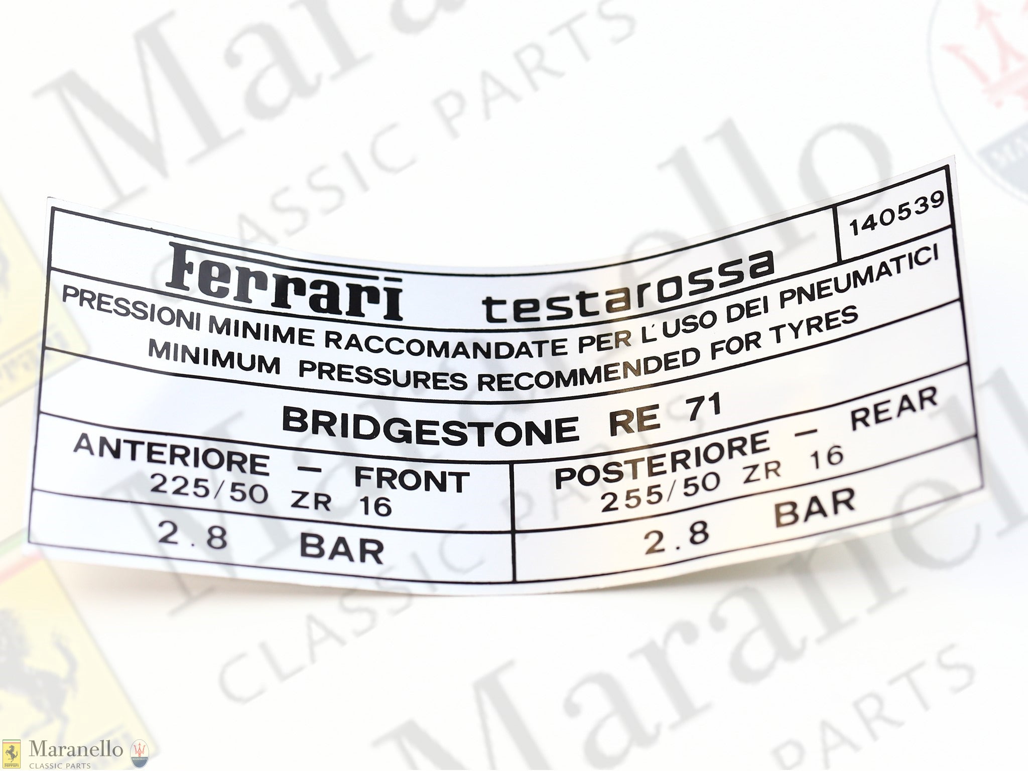 140539 - Tr Br/Stone Re71 Tyre Inflation Sticker