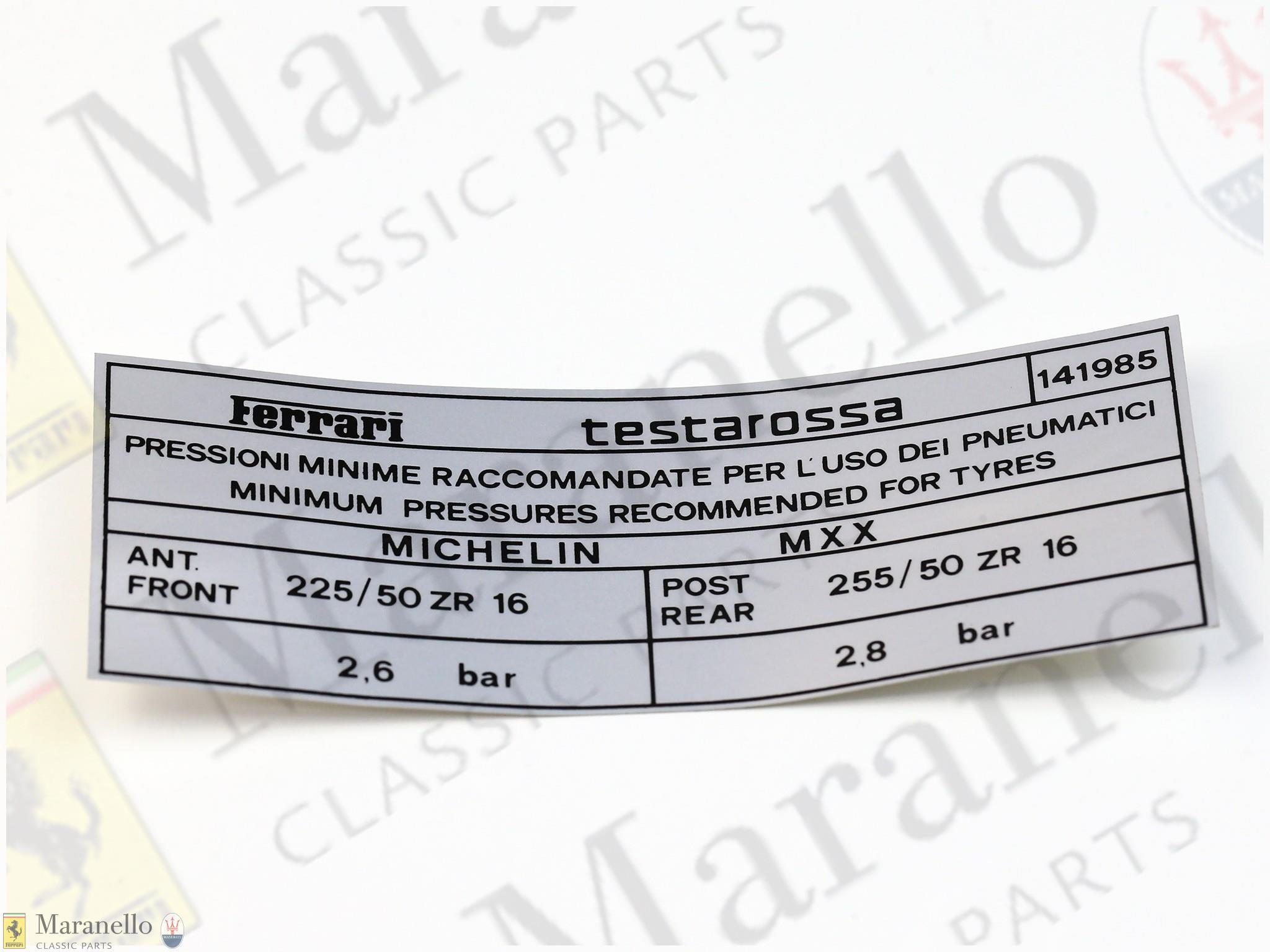 141985 - Tr Michelin Mxx Tyre Inflation Sticker