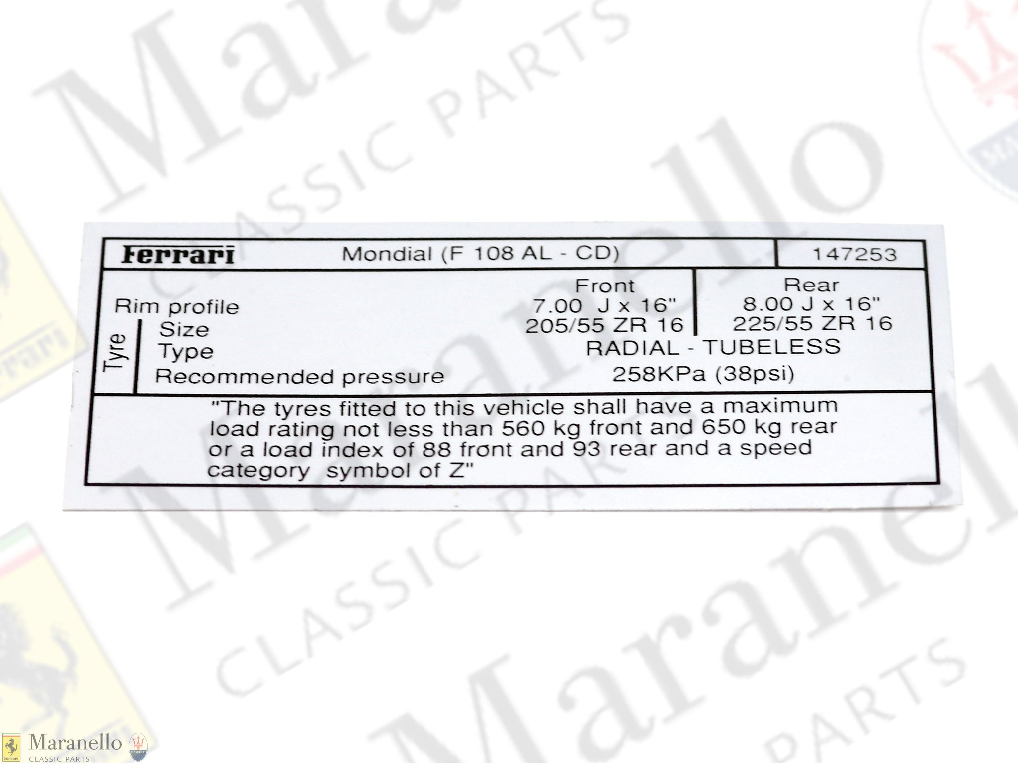 147253 - Pirelli Tyre Inflation Sticker