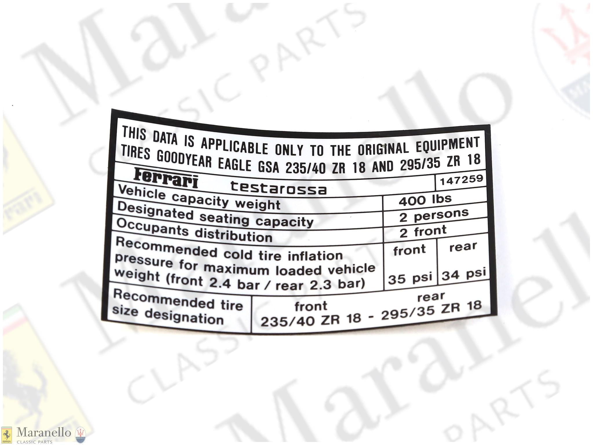 147259 - Tyre Inflation Plate GOODYEAR