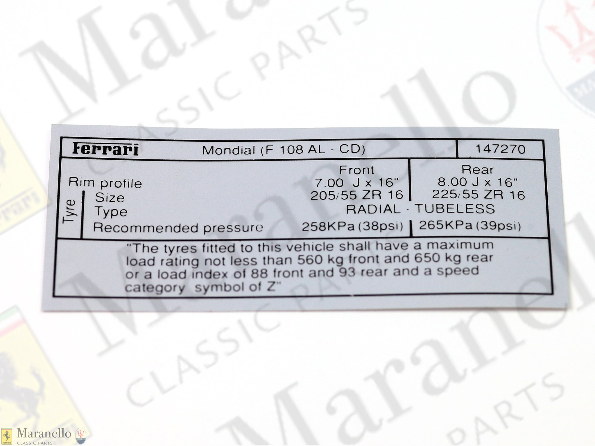 147270 - Goodyear Tyre Inflation Sticker