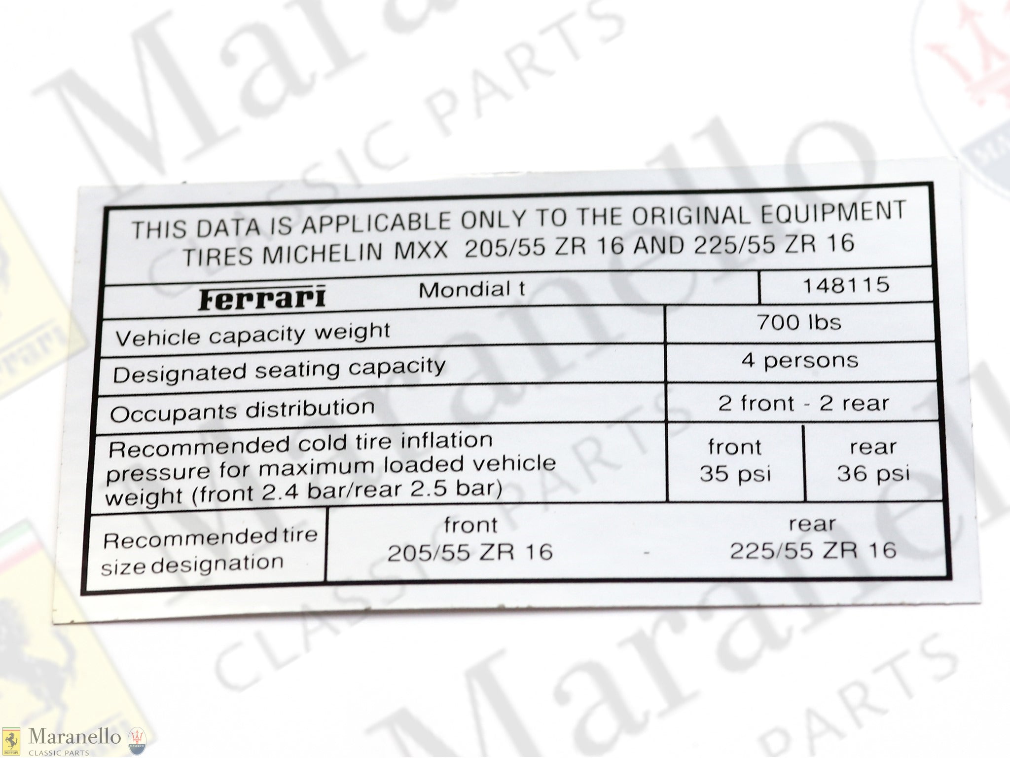 148115 - Michelin Tyre Inflation Sticker