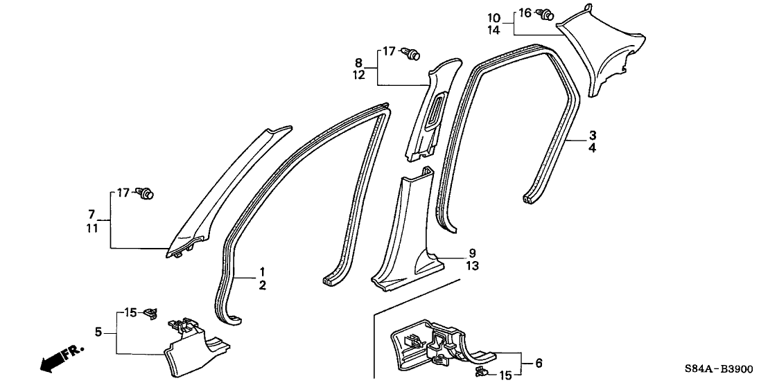 Honda New 2000-2002 Fits Honda Accord Lining, R. Center Pillar (Lower) *B94L* (DARK LAPIS), Part # 84121-S84-A03ZA