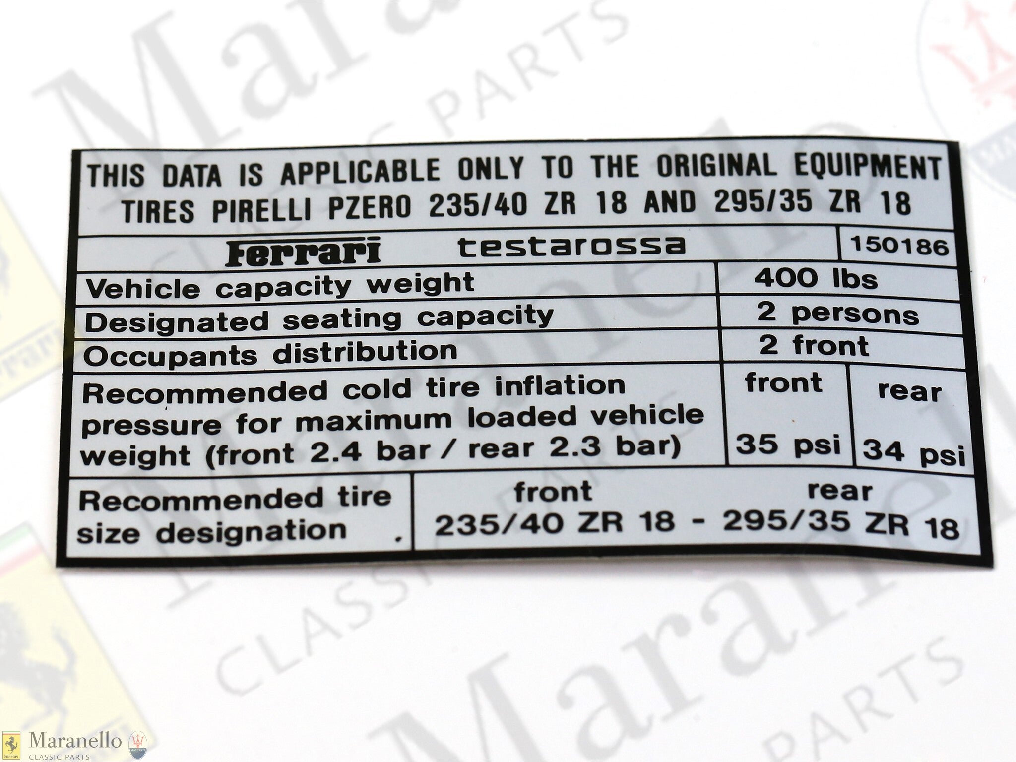 150186 - Tyre Inflation Plate PIRELLI