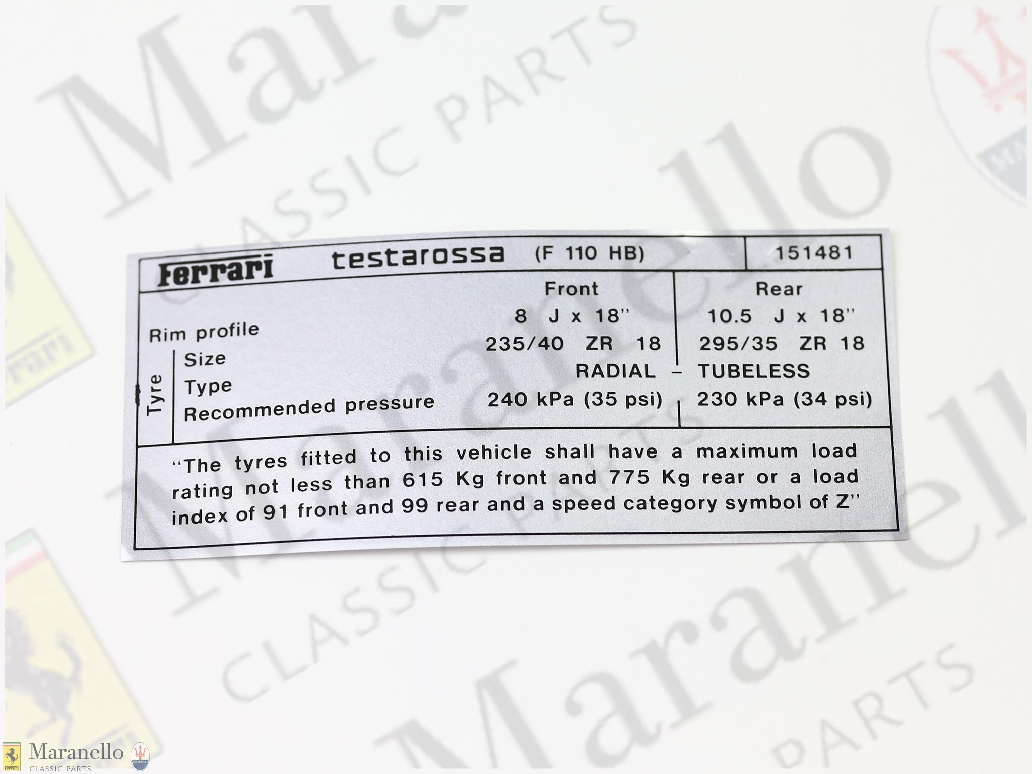 151481 - Tyre Inflation Sticker