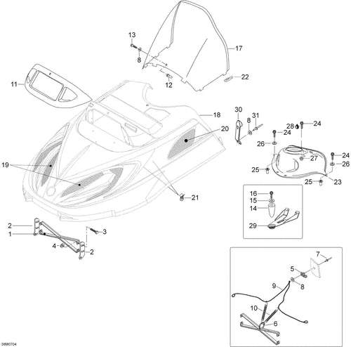 Fits 2005-2007 Ski-Doo Skandic LT 440F Hood Reinforcement, OEM Part # 5246862