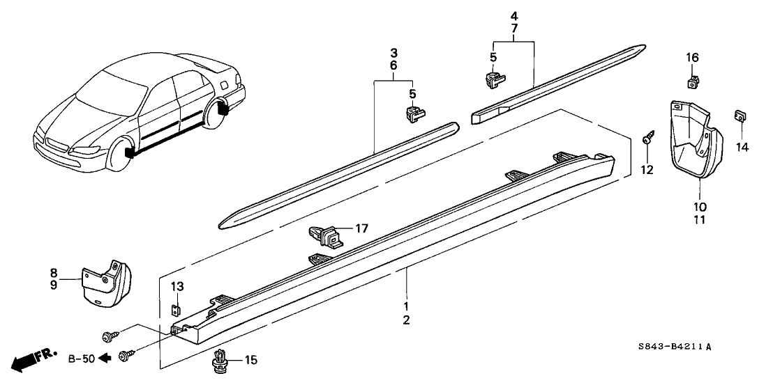 Honda New 1998-2000 Fits Honda Accord Left Side Sill Garnish Assembly, Part # 71850-S84-A00