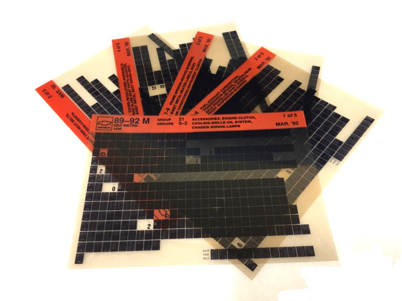 1989-1999 Chevrolet Geo Metro "M" Parts Microfiche Catalog Slides