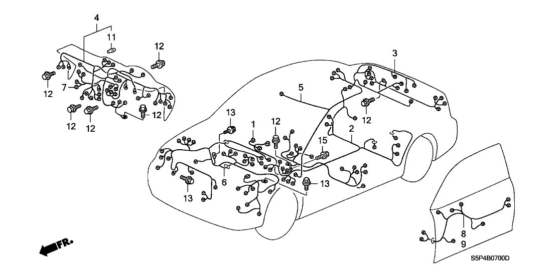 Honda New 2003-2005 Fits Honda Civic Floor Wire Harness, Part # 32107-S5P-A60