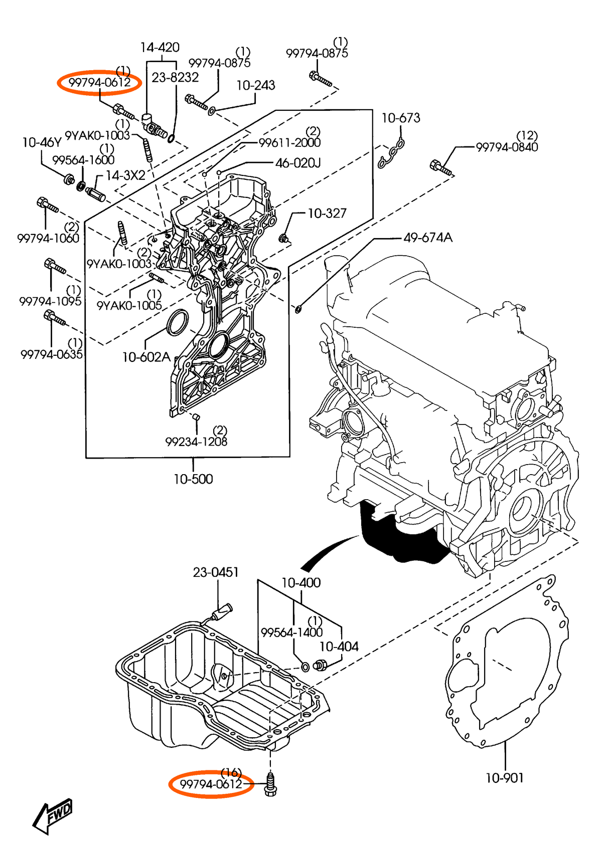 Mazda 99794-0612 schematic — orange ovals around both verified occurrences of reference 99794-0612