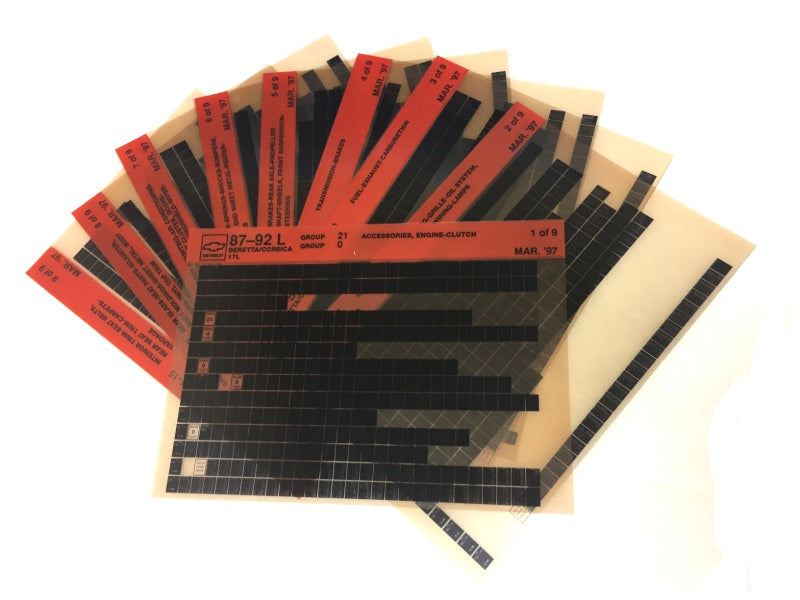 1987-1992 Chevrolet Beretta / Corsica "L" Parts Microfiche Catalog Slides