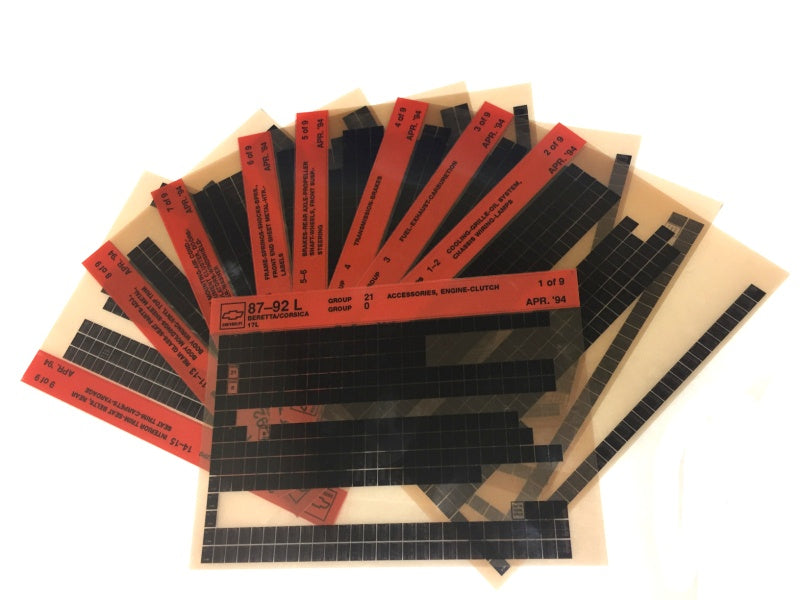 1987-1992 Chevrolet Beretta / Corsica "L" Parts Microfiche Catalog Slides