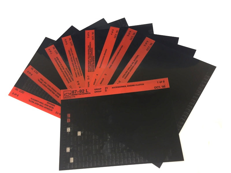1987-1992 Chevrolet Beretta / Corsica "L" Parts Microfiche Catalog Slides