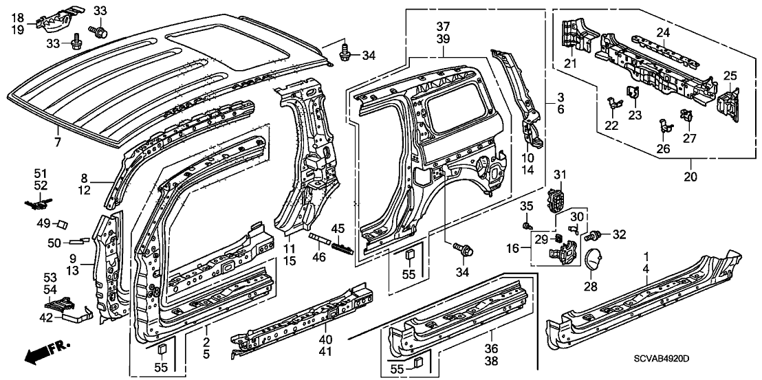Honda New 2009-2011 Fits Honda Element Tape, FR. Pillar Separator (Inner) (Lower/Outer), Part # 64128-SCV-A01