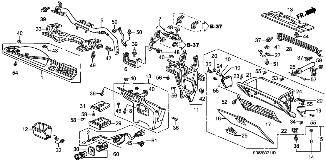 Honda New 1993-1995 Fits Honda Civic Bracket, Center Beam, Part # 61174-SR8-A00ZZ