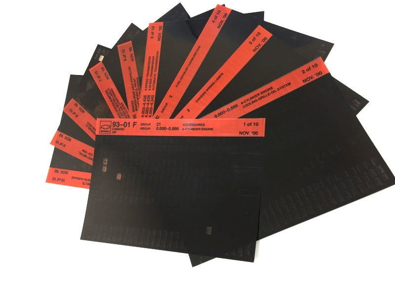 1993-2001 Chevrolet Camaro "F" Parts Microfiche Catalog Slides